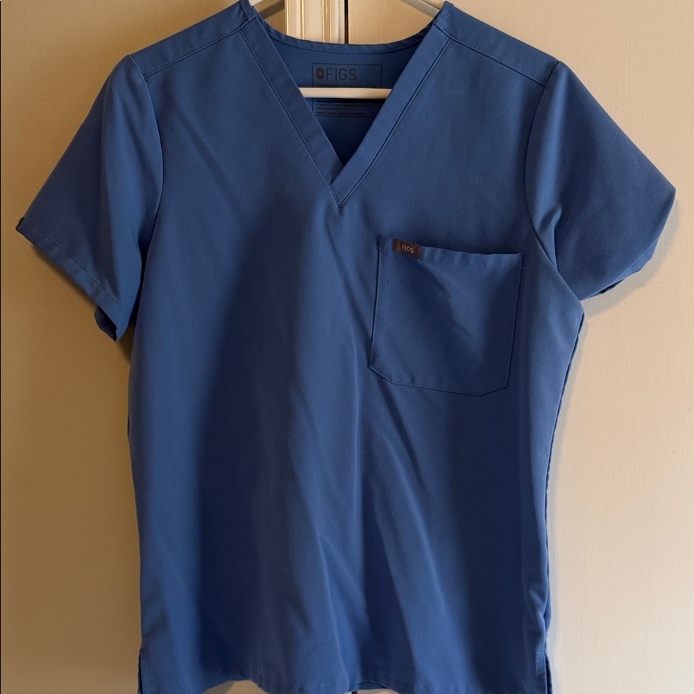 Figs Women's Short Sleeve Catrina Top in Ceil Blue